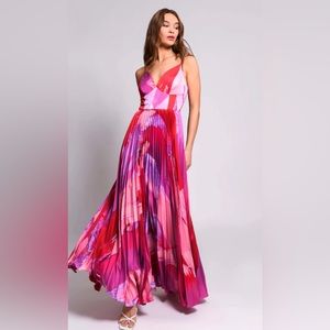 Hutch Hale Empire Waist Gown in Pink Swirl Brushstroke-Size 6-
